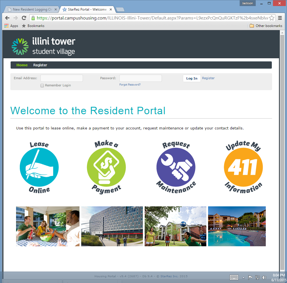 Resident Portal Log In Page